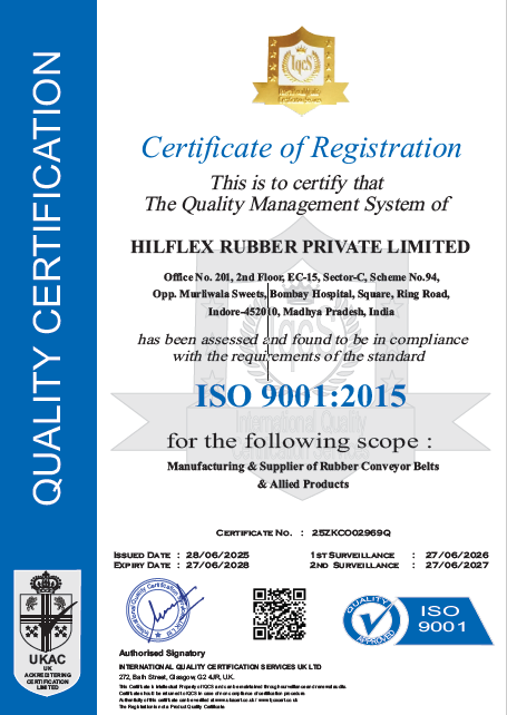 ISO CERTIFICATE HILFLEX RUBBER PRIVATE LIMITED FORMERLY HILTON BELTINGS INDIA PVT. LTD.